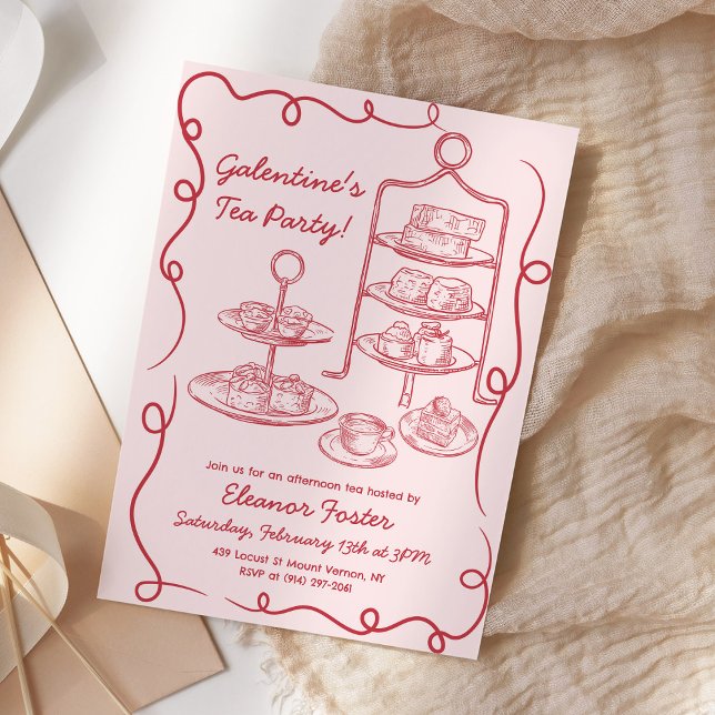 Invitación Galentines Afternoon Tea Fiesta mano dibujado (Subido por el creador)