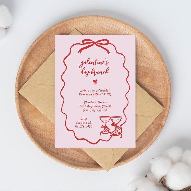 Invitación Galentines Brunch Pink Red Handwriter (Subido por el creador)