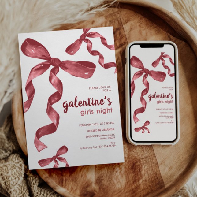 Invitación Galentines Chicas Fiesta nocturno Bow (Subido por el creador)