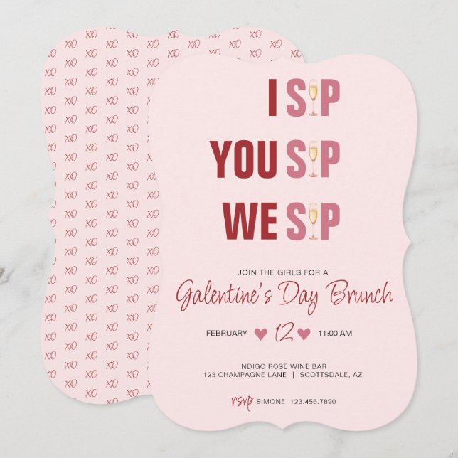 Invitación Galentine's Day Champaign Brunch (Anverso / Reverso)