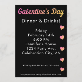 Invitación Galentines Day Dinner Drinks Pink Black Party