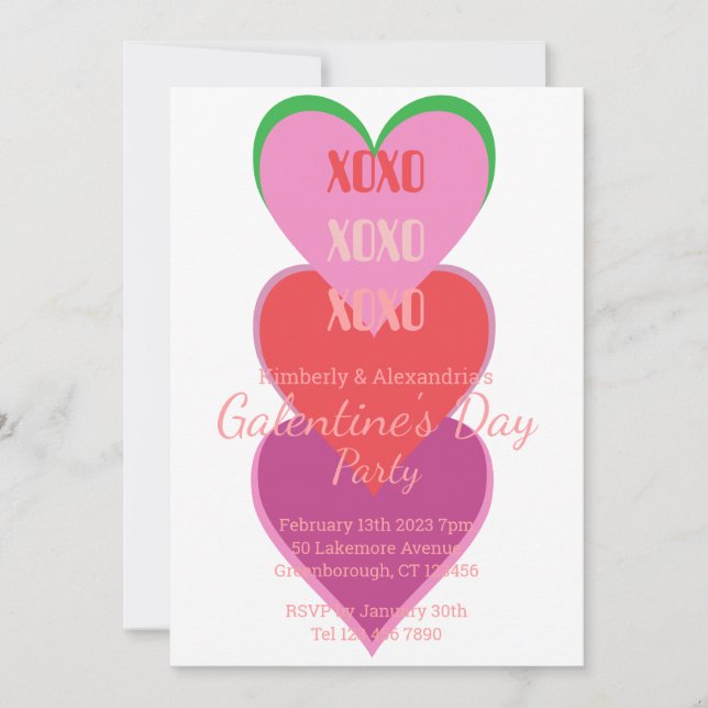 Invitación Galentine's Day Party Hearts Typography Design  (Anverso)