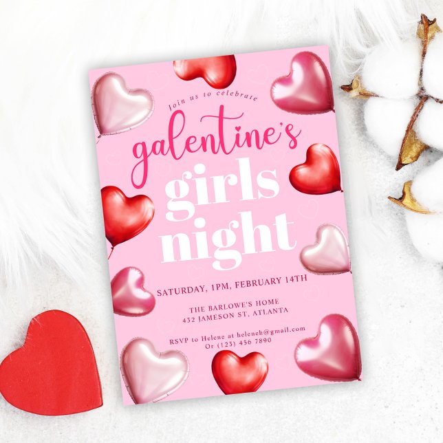 Invitación Galentine's Day Pink Fun Girly Fiesta (Galentine's Day Pink Fun Girly Party Invitation)