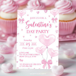 Invitación Galentine's Day Pink Heart Girly Fiesta