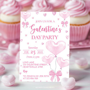 Invitación Galentine's Day Pink Heart Girly Fiesta