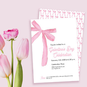 Invitación Galentine's day Pink Ribbon Bow Girly moderno