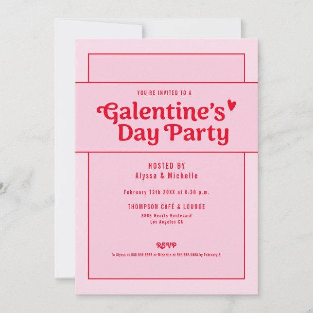 Invitación Galentine's Day Red Pink Party Trendy Cool (Anverso)