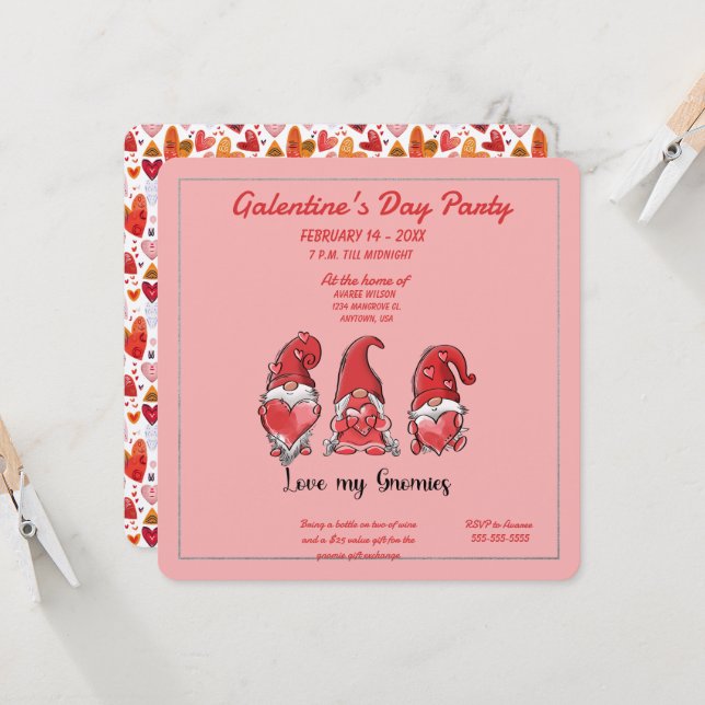Invitación Galentine's Love My Gnomies Party Invitation (Anverso/Reverso In Situ)