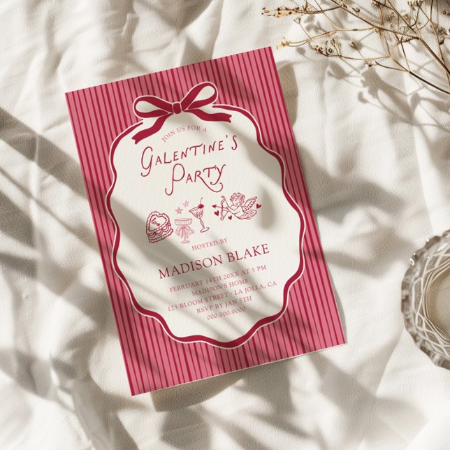 Invitación Galentine's Party Cherry Bow Frame (Subido por el creador)