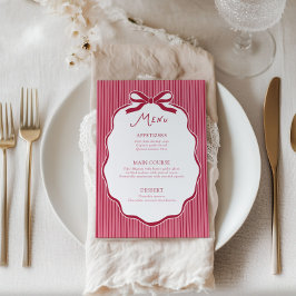 Invitación Galentine's Party Cherry Bow Frame Menu Card