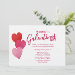 Invitación Galentines Party with 3 Hearts