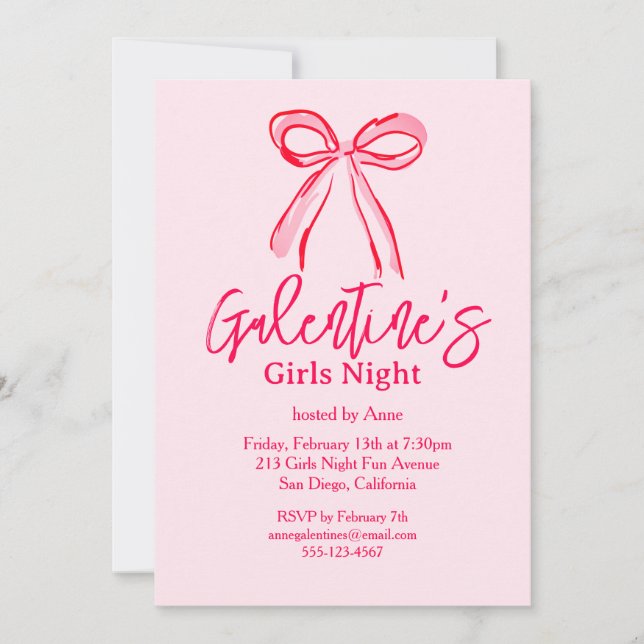 Invitación Galentine's Pink Red Hand Drawn Girls Night Party (Anverso)