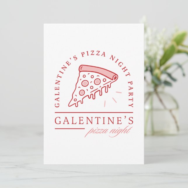 Invitación Galentines pizza fiesta chicas valentinas estética (Anverso de pie)