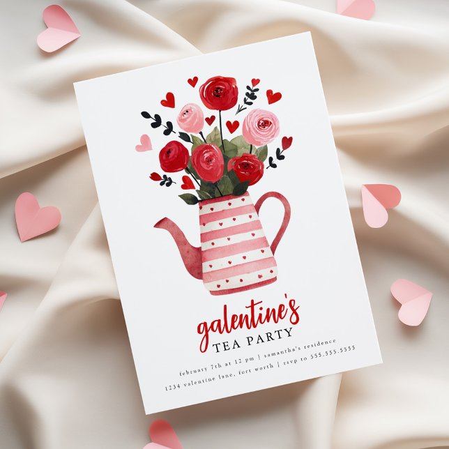 Invitación Galentine's Tea Party Teapot Floral  (Subido por el creador)