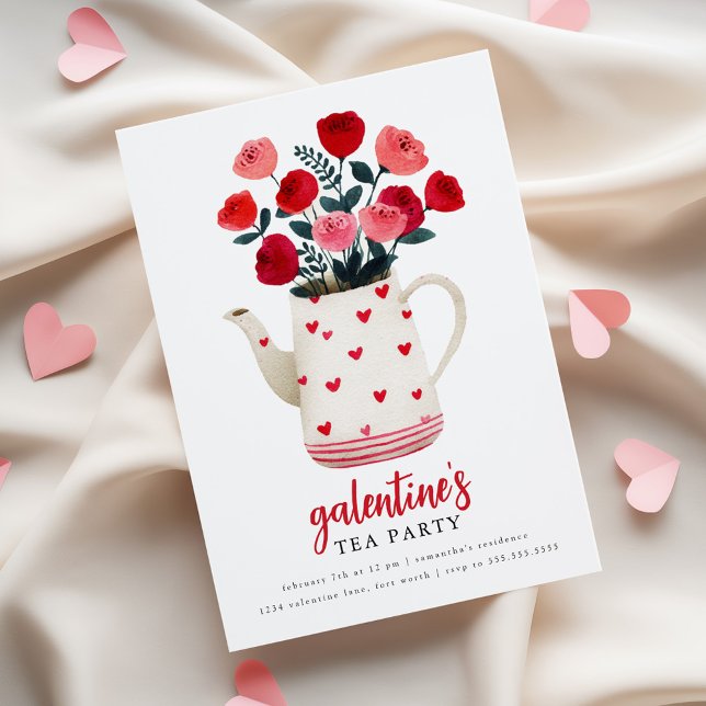 Invitación Galentine's Tea Party Teapot Floral  Invitation (Subido por el creador)