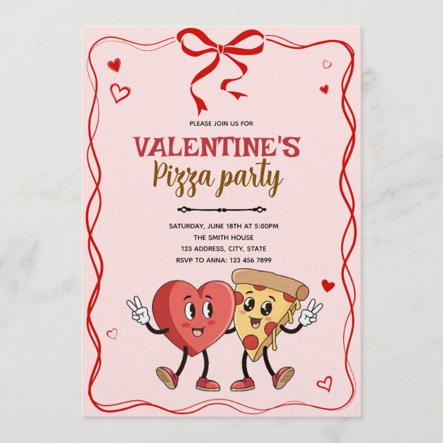 Invitación Galentines valentine retro pizza invitation (Anverso)