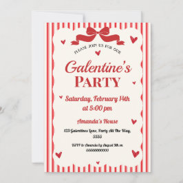 Invitación Galentines Valentines Fiesta Coquette Bow Red Hear