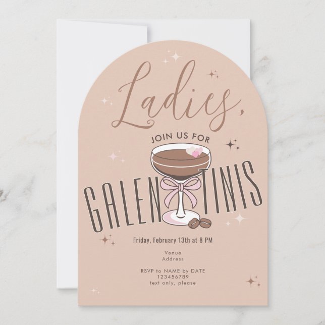 Invitación Galentini Martini Mocha Mousse Galentine Day Fiest (Anverso)