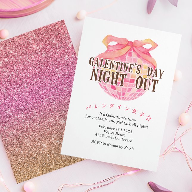 Invitación Galentin's Day Girls Night Out Coquette Pink Disco (Subido por el creador)