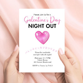 Invitación Galentin's Day Night Out Pink Heart Minimalist