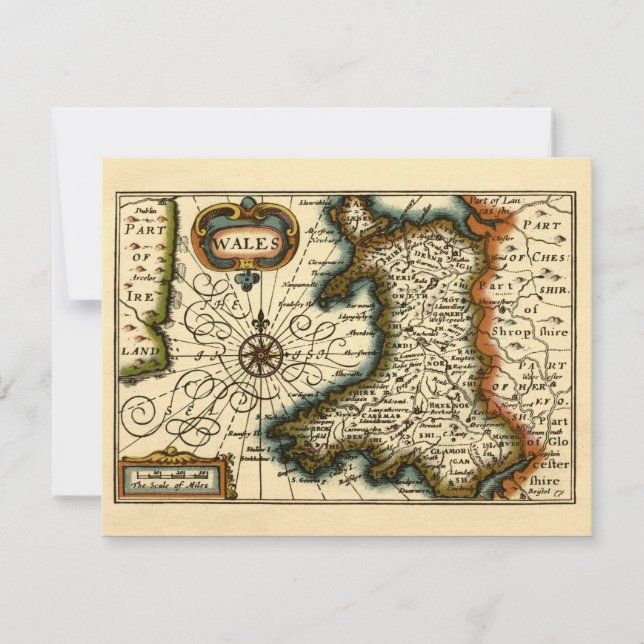Invitación Gales - Histórico mapa del Atlas británico antiguo (Anverso)