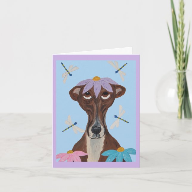 Invitación Galgo con una Flor en la cabeza y Libélulas (Anverso)
