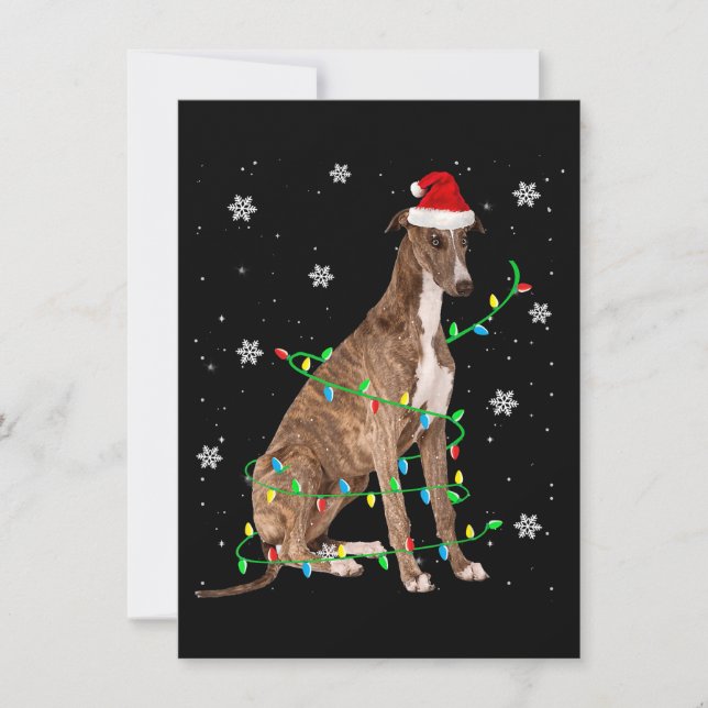 Invitación galgo luces navideñas lindo santa galgo (Anverso)