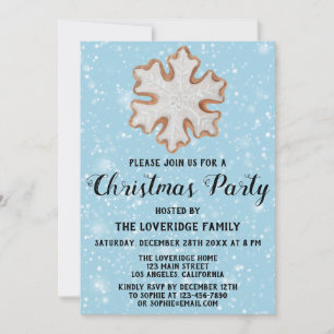 Invitación Galleta de copo de nieve Fiesta de Navidad Azul