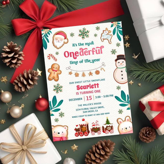 Invitación Galleta De Jengibre Invierno Onederful Cumpleaños  (Winter Onederful time of the year 1st Birthday Party Invitation)
