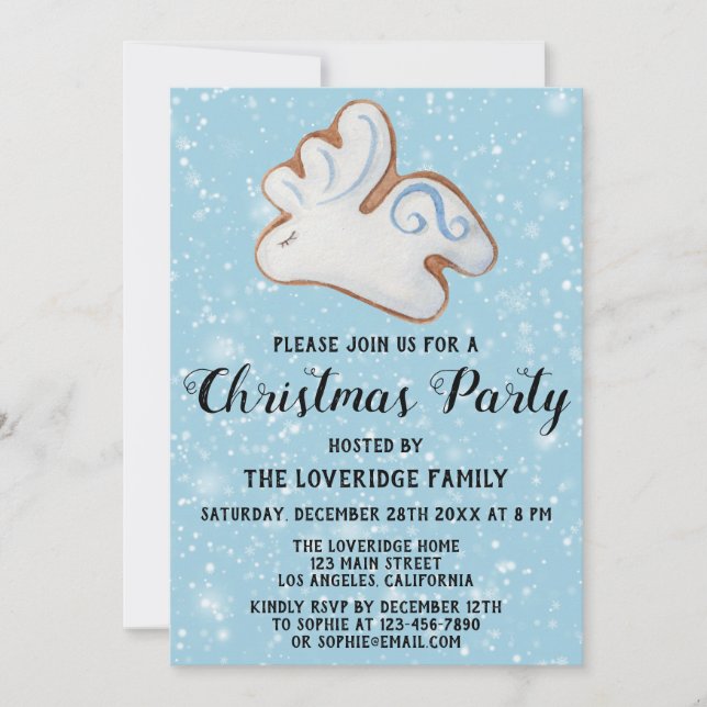 Invitación Galleta de Reno Blanco Fiesta de Navidad Holiday (Anverso)