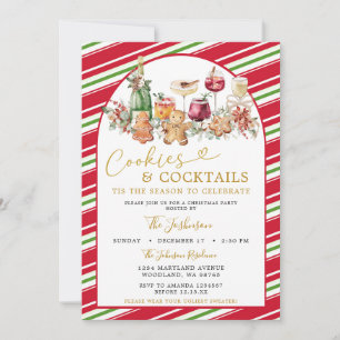 Invitación Galletas a Rayas y Clásico de Navidad de Cóctel