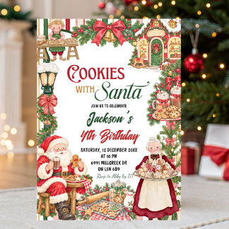 Invitación Galletas con tema de Santa con cumpleaños de Navid