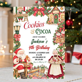 Invitación Galletas con Tema de Santa y Cumpleaños de Navidad