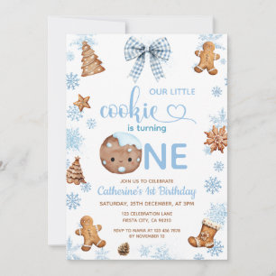 Invitación Galletas Copos de Nieve Azules cumple uno