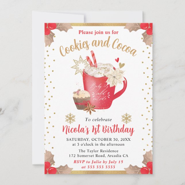 Invitación Galletas de Acuarela de Invierno y Cumpleaños de C (Anverso)