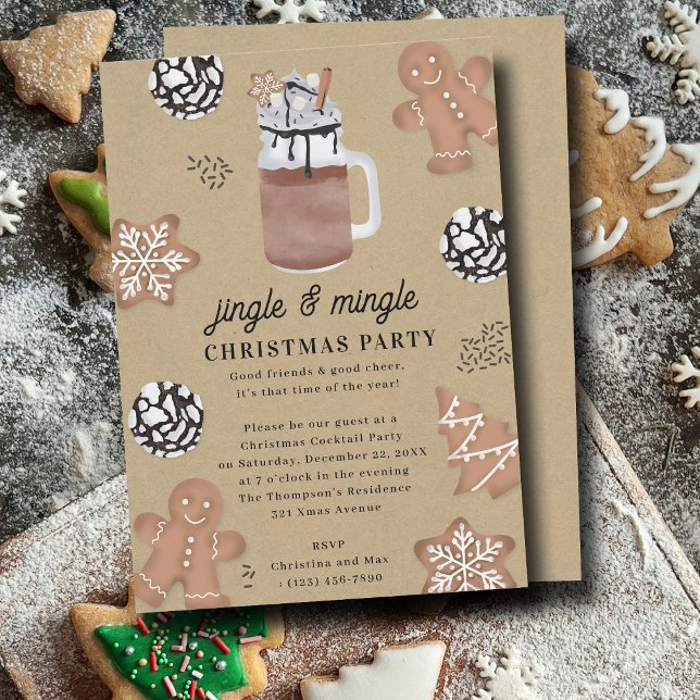 Invitación Galletas de Chocolate de Cacao Caliente Fiesta de  (Hot Cocoa Chocolate Cookies Christmas Party Invitation)