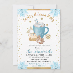 Invitación Galletas de Invierno Azul y Fiesta de Cacao
