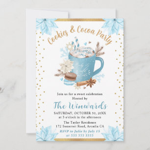Invitación Galletas de Invierno Azul y Fiesta de Cocoa