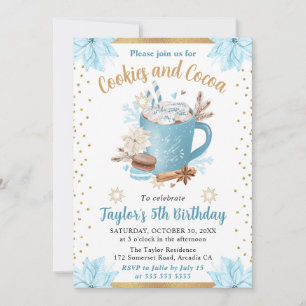 Invitación Galletas de invierno de acuarela azul y cumpleaños