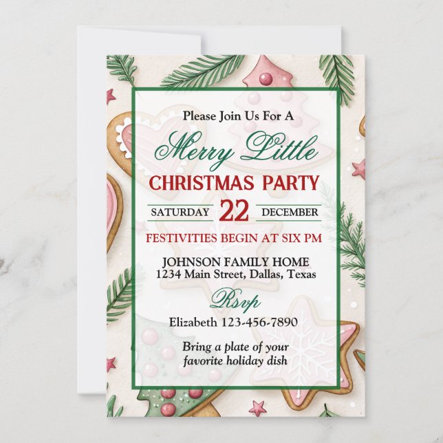 Invitación Galletas de Navidad Lindas Fiesta Navideña (Anverso)
