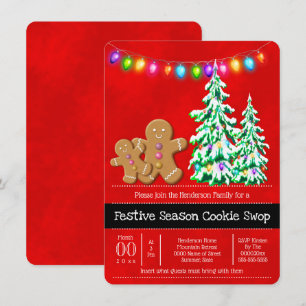 Invitación Galletas de pan de jengibre Nochebuena luces de ár