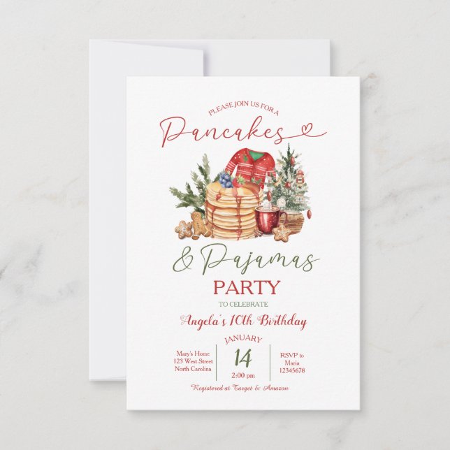 Invitación Galletas de Panqueques de Invierno y Pijamas de Je (Anverso)