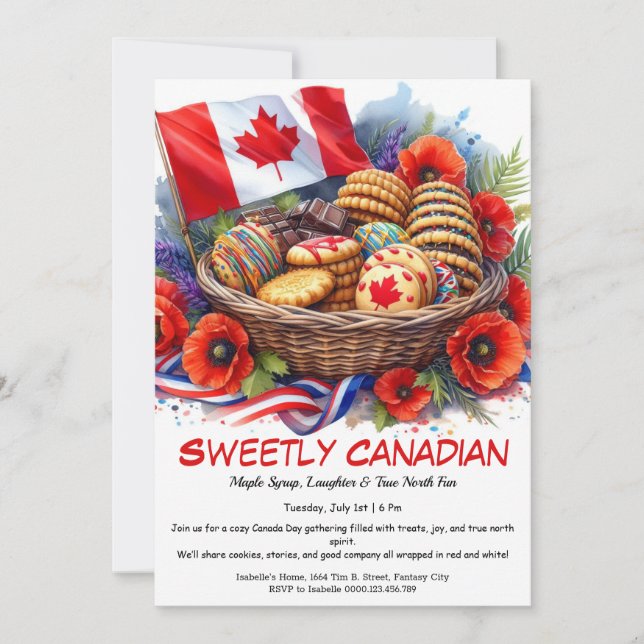 Invitación Galletas del Día de Canadá & Coquelicots Dulcement (Anverso)