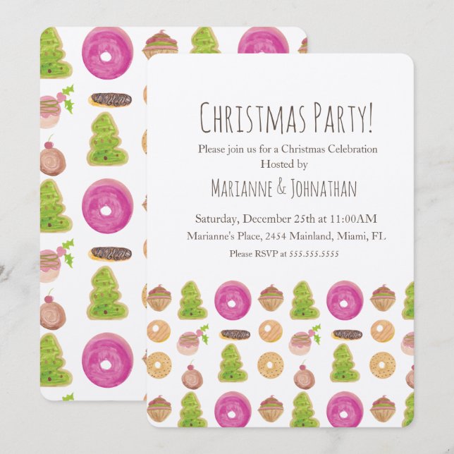 Invitación Galletas Navideñas de Fiesta Pintadas a Mano con A (Anverso / Reverso)