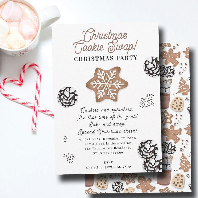 Invitación Galletas Navideñas Lindas Intercambio de Galletas  (Cute Christmas Cookies Holiday Baking Cookie Swap Invitation)