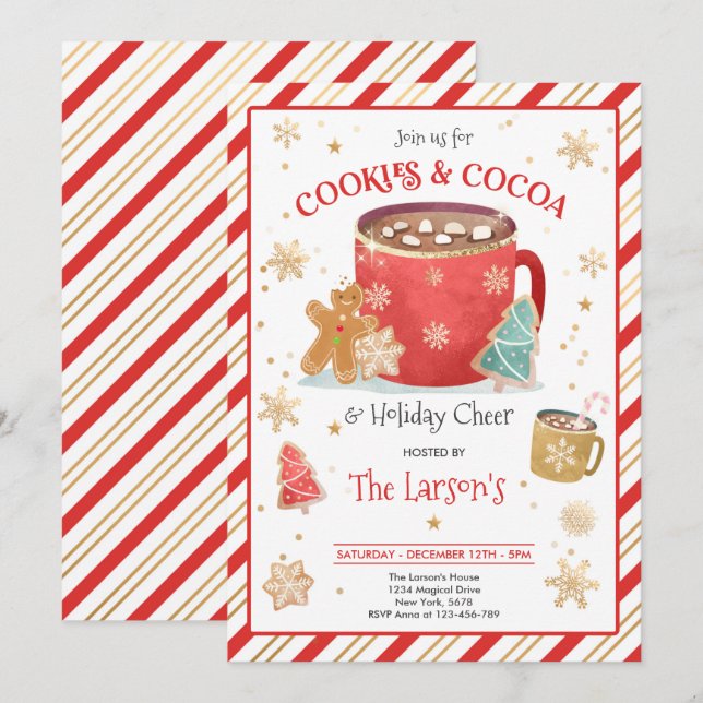 Invitación Galletas Rojas Y De Oro Y Fiesta De Vacaciones De  (Anverso / Reverso)