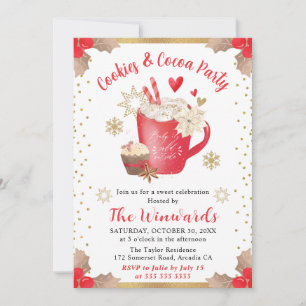Invitación Galletas Rojas y Fiesta de Cocoa de Invierno
