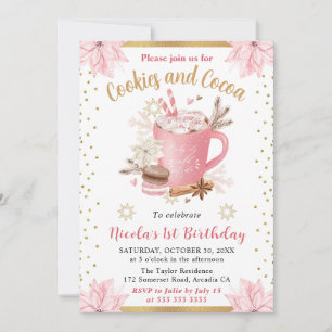 Invitación Galletas rosadas de invierno y cumpleaños número 1