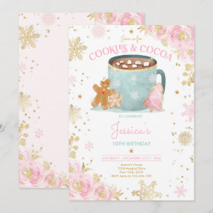 Invitación Galletas rosadas y Navidades de oro y cumpleaños d