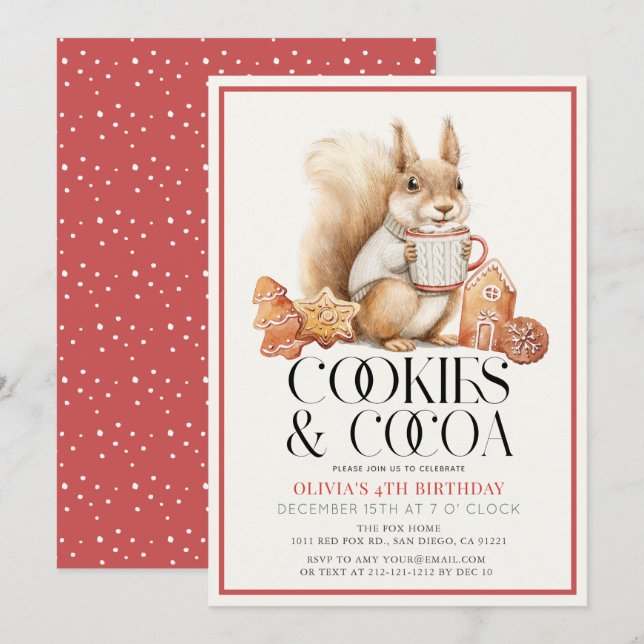 Invitación Galletas y cacao ardilla de chocolate caliente cum (Anverso / Reverso)